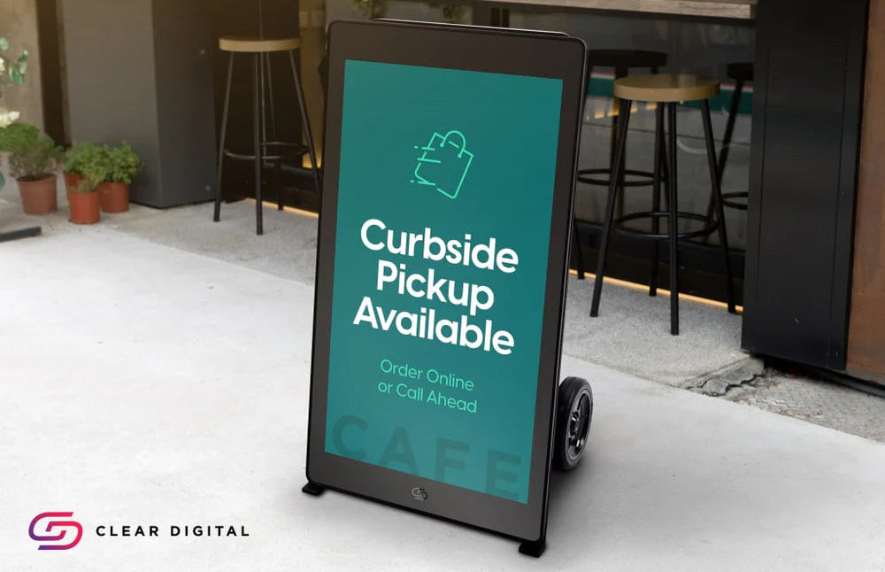 Cafe outdoor mobile digital signage battery powered sign