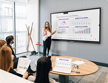 OneScreen display used in corporate business meeting.