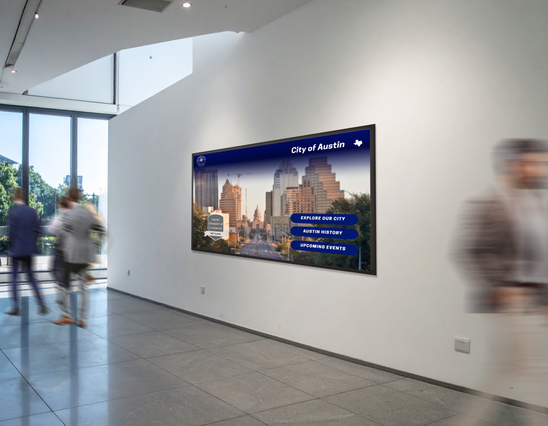 Interactive Display on welcome wall of city building