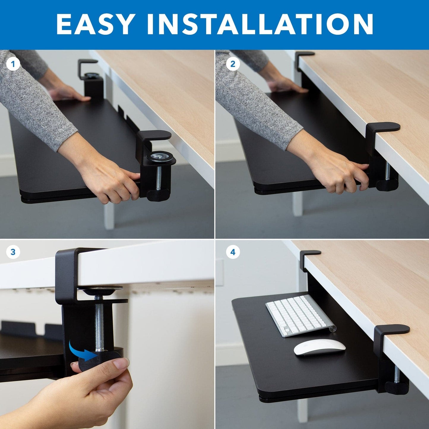 Clamp-On Adjustable Keyboard and Mouse Tray