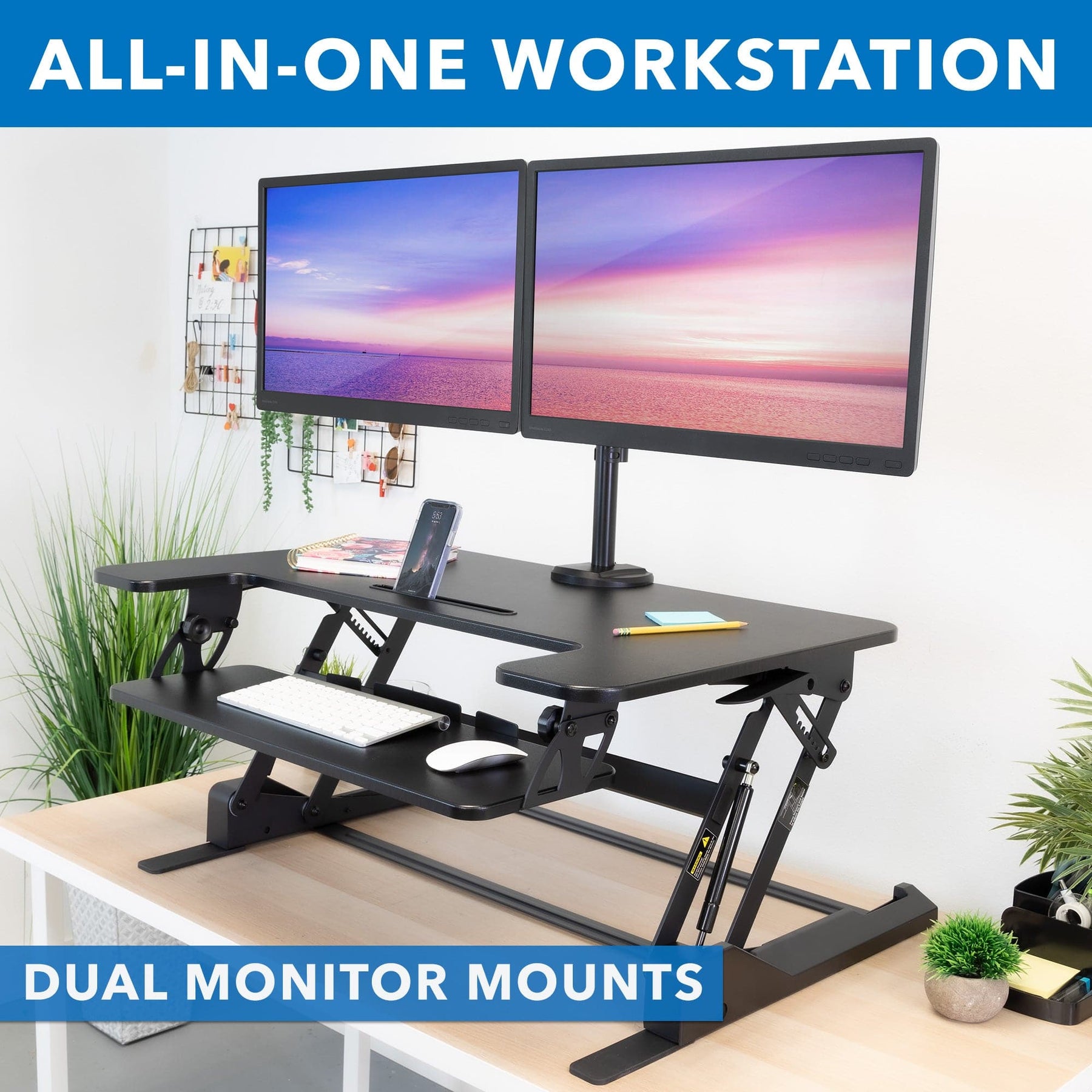 Sit-Stand Desk Converter with Dual Monitor Mount