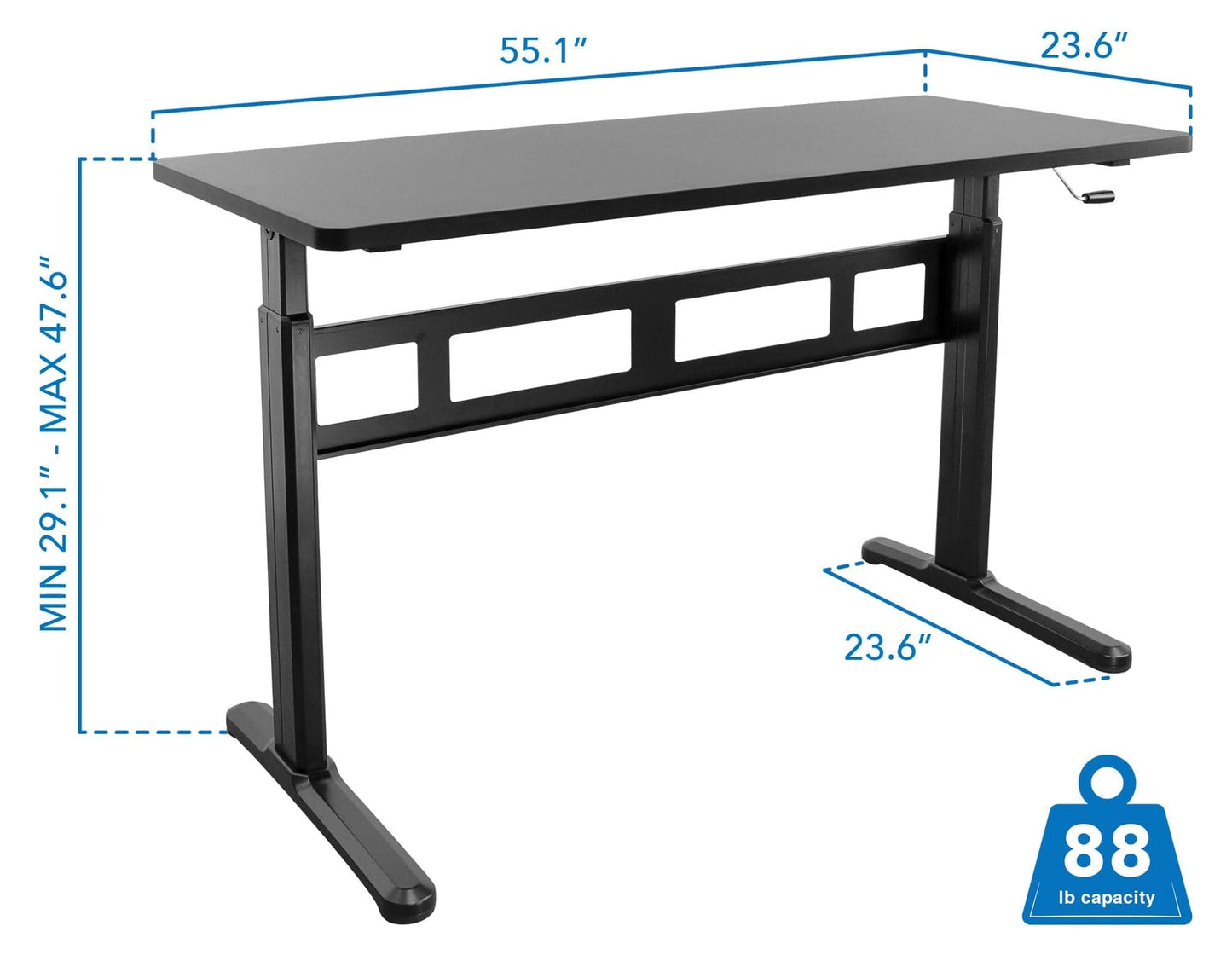 Hand Crank Standing Desk with 55" Tabletop